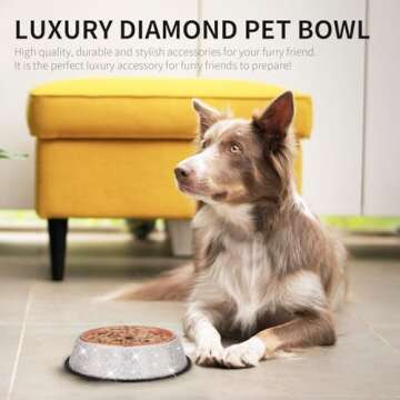 WOOFUU Sparkly Full Rhinestones Designed Rose Gold Stainless Steel Pet Bowl - Stylish and Practical ...