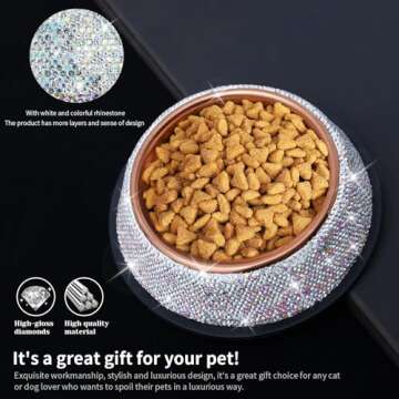 WOOFUU Sparkly Full Rhinestones Designed Rose Gold Stainless Steel Pet Bowl - Stylish and Practical Diamond Food Water Dishes Bowls for Small Medium Large Cats Dogs Rabbits