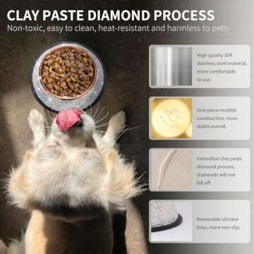 WOOFUU Sparkly Full Rhinestones Designed Rose Gold Stainless Steel Pet Bowl - Stylish and Practical Diamond Food Water Dishes Bowls for Small Medium Large Cats Dogs Rabbits