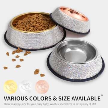 WOOFUU Sparkly Full Rhinestones Designed Rose Gold Stainless Steel Pet Bowl - Stylish and Practical Diamond Food Water Dishes Bowls for Small Medium Large Cats Dogs Rabbits
