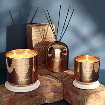Tom Dixon Eclectic London Candle | Luxury Candle Encased in a Copper Hand-Spun Vessel | Solid Morwad Marble Lid | Lasts for 50 Hours | Top Scent Note of Black Pepper | Ideal Gift - Medium
