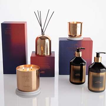 Tom Dixon Eclectic London Candle | Luxury Candle Encased in a Copper Hand-Spun Vessel | Solid Morwad Marble Lid | Lasts for 50 Hours | Top Scent Note of Black Pepper | Ideal Gift - Medium