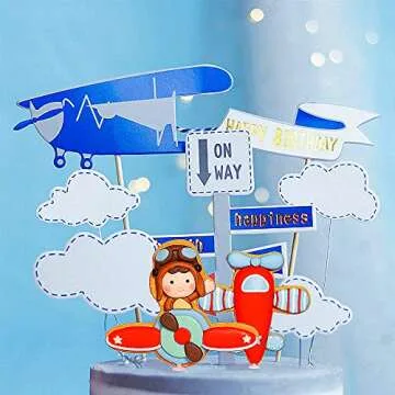 JeVenis Time Flies Cake Decoration Airplane Themed Toppers