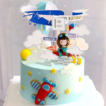 JeVenis Time Flies Cake Decoration Airplane Themed Toppers