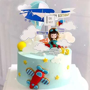 JeVenis Time Flies Cake Decoration Airplane Themed Toppers