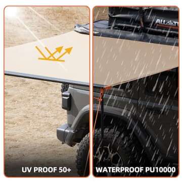 ALL-TOP Vehicle Awning 8.2'x8.2' Roof Rack Pull-Out Sun Shade UV50+, Weatherproof 4x4 Side Awning fo...