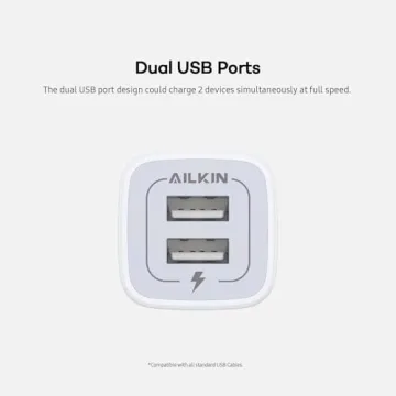 USB Wall Charger, Charger Adapter, AILKIN 2-Pack 2.1A Dual Port Quick Charger Plug Cube for iPhone 15 14 13 12 11 Pro Max 10 SE X 8 7 Plus Samsung Galaxy S23 S22 Power Block Fast Charging Box Brick