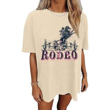 Women's Western Cowboy Shirts Vintage Rodeo Graphic Oversized Tops Country Music Tees Short Sleeve C...