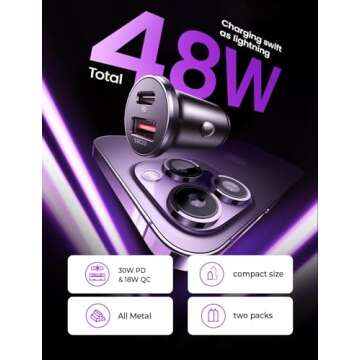 LISEN USB C Car Charger Adapter [2 Pack] Fast Charging for All Devices