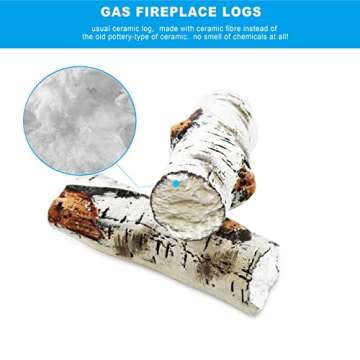 FORYEYC Small Gas Fireplace Logs, Ceramic White Birch Wood Gas Logs for Indoor Insert, Vented, Propane, Electric Gas Fireplace, Linear Fire Pits Ceramic Fiber Outdoor