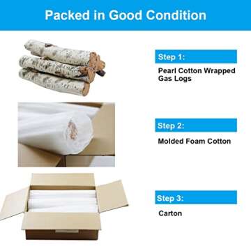 FORYEYC Small Gas Fireplace Logs, Ceramic White Birch Wood Gas Logs for Indoor Insert, Vented, Propane, Electric Gas Fireplace, Linear Fire Pits Ceramic Fiber Outdoor