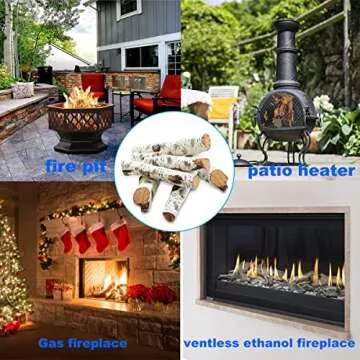 FORYEYC Small Gas Fireplace Logs, Ceramic White Birch Wood Gas Logs for Indoor Insert, Vented, Propane, Electric Gas Fireplace, Linear Fire Pits Ceramic Fiber Outdoor