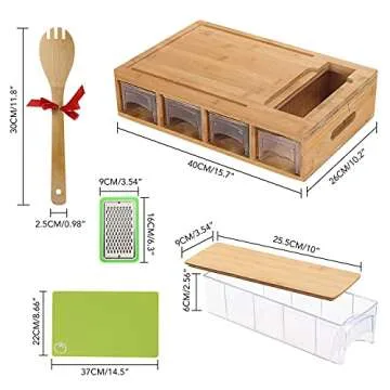 Zeembu Bamboo Cutting Board with Containers for Meal Prep