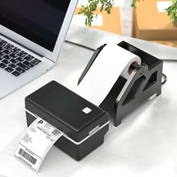 LOSRECAL Label Holder for Rolls and Fan-fold Labels, Plastic Black Thermal Label Holder for Shipping Label, Suitable for Home, Office &Transportation