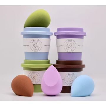 4 Piece Coffee Cup Make Up Sponges, Multi Colored, Beauty Blending Sponge For Airbrush Application