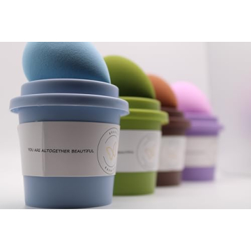 4 Piece Coffee Cup Make Up Sponges, Multi Colored, Beauty Blending Sponge For Airbrush Application