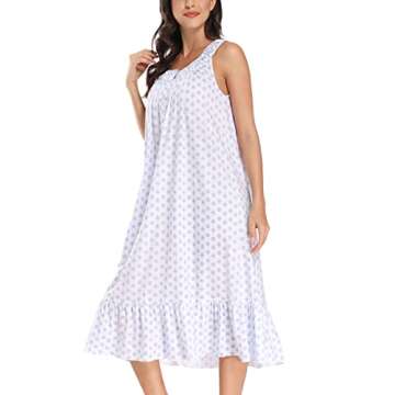IZZY + TOBY 100% Cotton Nightgowns for Women Soft Ladies Gowns Sleepwear Long Sleeveless Nightgown P...