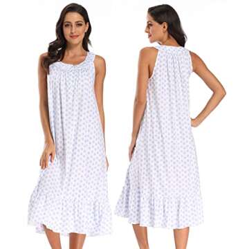 IZZY + TOBY 100% Cotton Nightgowns for Women Soft Ladies Gowns Sleepwear Long Sleeveless Nightgown Print Blue S