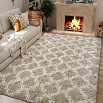 LOCHAS Luxury Shag Area Rug 8x10 Feet Geometric Plush Fluffy Rugs, Extra Soft Carpet Moroccan Rugs f...