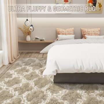 LOCHAS Luxury Shag Area Rug 8x10 Feet Geometric Plush Fluffy Rugs, Extra Soft Carpet Moroccan Rugs for Bedroom Living Room Dorm Kids, High Pile Shaggy Floor Rug Decor, Beige/White