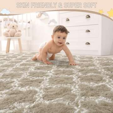 LOCHAS Luxury Shag Area Rug 8x10 Feet Geometric Plush Fluffy Rugs, Extra Soft Carpet Moroccan Rugs for Bedroom Living Room Dorm Kids, High Pile Shaggy Floor Rug Decor, Beige/White