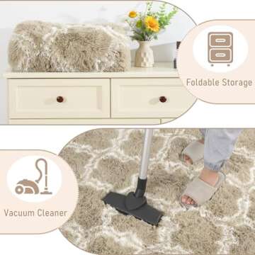 LOCHAS Luxury Shag Area Rug 8x10 Feet Geometric Plush Fluffy Rugs, Extra Soft Carpet Moroccan Rugs for Bedroom Living Room Dorm Kids, High Pile Shaggy Floor Rug Decor, Beige/White