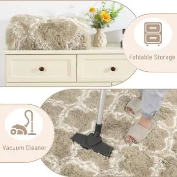 LOCHAS Luxury Shag Area Rug 8x10 Feet Geometric Plush Fluffy Rugs, Extra Soft Carpet Moroccan Rugs for Bedroom Living Room Dorm Kids, High Pile Shaggy Floor Rug Decor, Beige/White