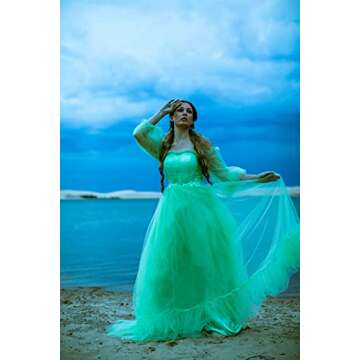 Tulle Off Shoulder Court Train Prom Dress Long Sweetheart Puff Sleeves Wedding Gown with Lace Up White US6