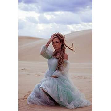 Tulle Off Shoulder Court Train Prom Dress Long Sweetheart Puff Sleeves Wedding Gown with Lace Up White US6