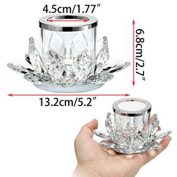 OwnMy 5.2 Inch Clear Crystal Lotus Candle Tealight Holder Candlestick, Glass Votive Candle Lamps Hol...