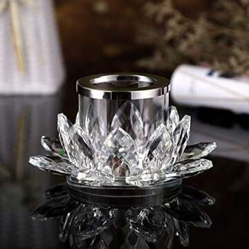 OwnMy 5.2 Inch Clear Crystal Lotus Candle Tealight Holder Candlestick, Glass Votive Candle Lamps Holder Night Light Candlestick with Gift Box for Altar Windowsill Home Decor Christmas Wedding Party