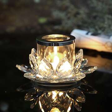 OwnMy 5.2 Inch Clear Crystal Lotus Candle Tealight Holder Candlestick, Glass Votive Candle Lamps Holder Night Light Candlestick with Gift Box for Altar Windowsill Home Decor Christmas Wedding Party