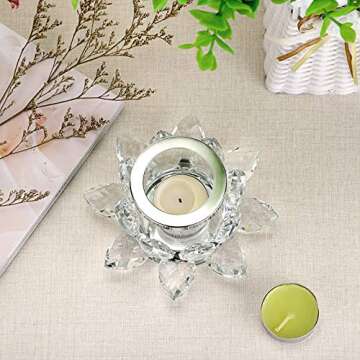 OwnMy 5.2 Inch Clear Crystal Lotus Candle Tealight Holder Candlestick, Glass Votive Candle Lamps Holder Night Light Candlestick with Gift Box for Altar Windowsill Home Decor Christmas Wedding Party