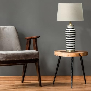 Stylish Creative Co-Op Striped Table Lamp with Gold Accents