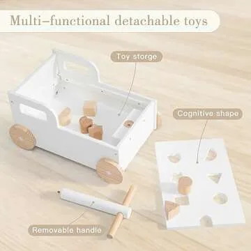 Crown Children 2-in-1 Baby Learning Walker Wooden Strollers with Blocks - Toddler Baby Push Walker Toys with Wheels for Girls Boys 1-3 Years Old, Wagon Toy walkers Sturdy Construction (Building Block)