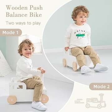 Crown Children 2-in-1 Baby Learning Walker Wooden Strollers with Blocks - Toddler Baby Push Walker Toys with Wheels for Girls Boys 1-3 Years Old, Wagon Toy walkers Sturdy Construction (Building Block)