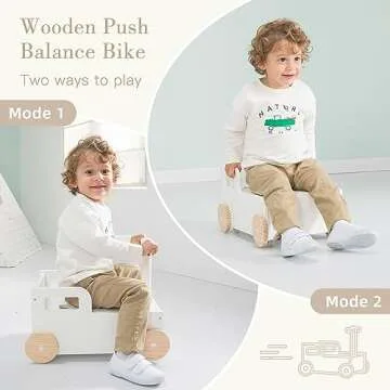 Crown Children 2-in-1 Baby Learning Walker Wooden Strollers with Blocks - Toddler Baby Push Walker Toys with Wheels for Girls Boys 1-3 Years Old, Wagon Toy walkers Sturdy Construction (Building Block)