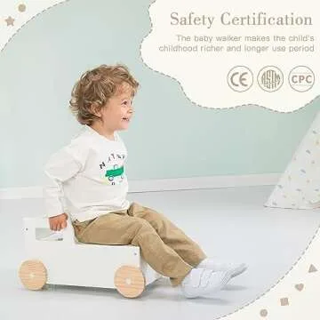 Crown Children 2-in-1 Baby Learning Walker Wooden Strollers with Blocks - Toddler Baby Push Walker Toys with Wheels for Girls Boys 1-3 Years Old, Wagon Toy walkers Sturdy Construction (Building Block)