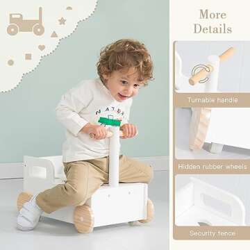 Crown Children 2-in-1 Baby Learning Walker Wooden Strollers with Blocks - Toddler Baby Push Walker Toys with Wheels for Girls Boys 1-3 Years Old, Wagon Toy walkers Sturdy Construction (Building Block)