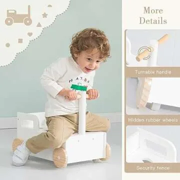 Crown Children 2-in-1 Baby Learning Walker Wooden Strollers with Blocks - Toddler Baby Push Walker Toys with Wheels for Girls Boys 1-3 Years Old, Wagon Toy walkers Sturdy Construction (Building Block)