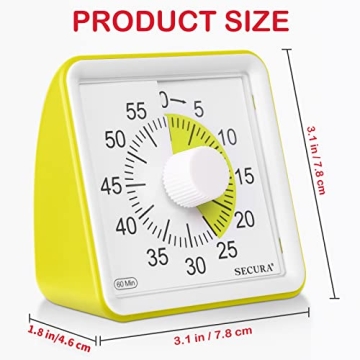 Secura 60-Minute Visual Timer, Classroom Timer, Countdown Timer for Kids and Adults, Time Management Tool for Teaching (Yellow & Yellow)