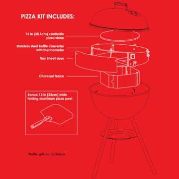 Pizzacraft PC7001 PizzaQue Deluxe Outdoor Pizza Oven Kettle Grill Conversion Kit, Silver, 18''/22.5''