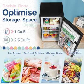 Double Door Mini Fridge with Freezer and 7 Settings