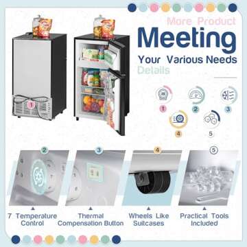 Double Door Mini Fridge with Freezer and 7 Settings