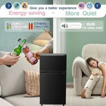 Double Door Mini Fridge with Freezer and 7 Settings