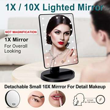 COSMIRROR Lighted Makeup Vanity Mirror with 10X Magnifying Mirror, 21 LED Lighted Mirror with Touch ...