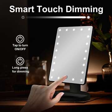 COSMIRROR Lighted Makeup Vanity Mirror with 10X Magnifying Mirror, 21 LED Lighted Mirror with Touch Sensor Dimming, 180°Adjustable Rotation, Dual Power Supply, Portable Cosmetic Mirror (Black)