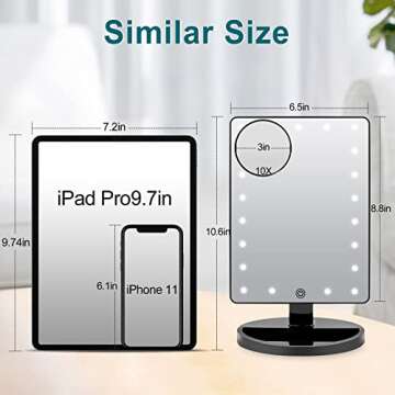 COSMIRROR Lighted Makeup Vanity Mirror with 10X Magnifying Mirror, 21 LED Lighted Mirror with Touch Sensor Dimming, 180°Adjustable Rotation, Dual Power Supply, Portable Cosmetic Mirror (Black)
