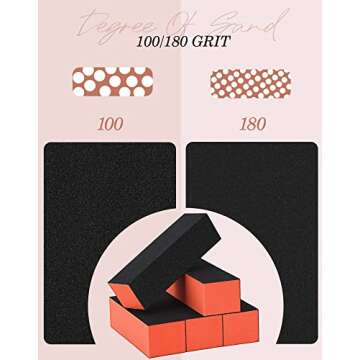 Maryton Nail Buffer Block, Medium/Fine Grit 100/180 Finishing Buffers for Acrylic Nails Gel Polish Nails, 3 Way Professional Pedicure Manicure Buffer Kits, 5 Count