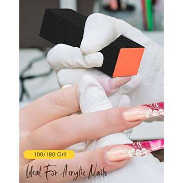 Maryton Nail Buffer Block, Medium/Fine Grit 100/180 Finishing Buffers for Acrylic Nails Gel Polish Nails, 3 Way Professional Pedicure Manicure Buffer Kits, 5 Count